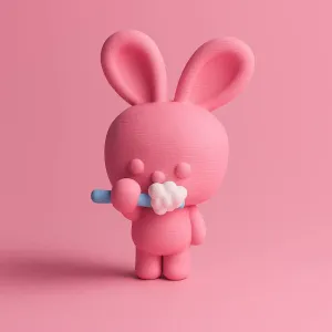 Tooth brushing rabbit figurine