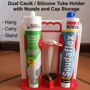 Dual Caulk / Silicone Tube Holder with Nozzle Storage
