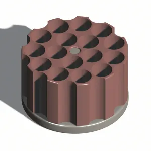 A circular pen holder that holds 16 pens at a time.