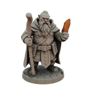 A stern dwarf druid with a crystal