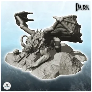 Dragon with mane on rock - figure miniature statue fantasy