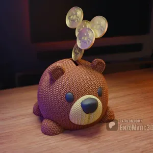 bear piggy bank, money box - print in place, no supports