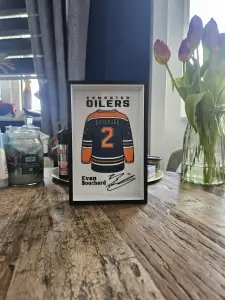 NHL - Edmonton Oilers Evan Bouchard jersey display