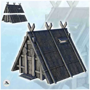 Viking building in thatch and wood with ornaments (7) - scen