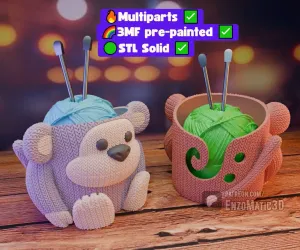 bowl knitted monkey, Crochet Yarn Bowl, 3MF STL Multiparts