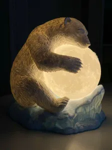Arctic Polar Bear Moon Lamp - Glowing Nightlight Sculpture