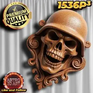 Skull with German soldier's helmet