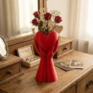 Embrace Heart Vase - Two Hands Holding Heart, Flower Vase