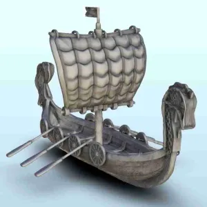 Viking short drakkar with paddles 2 - scenery medieval minia