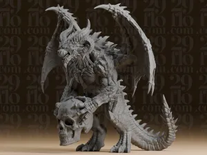 #300_1 Winged Demon Dragon Skull Statue