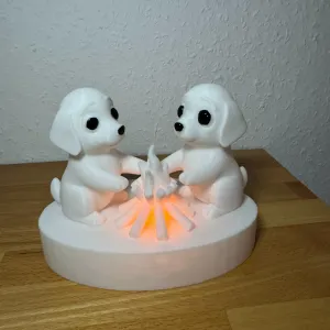 „Hundekumpels am Lagerfeuer“ – Stimmungsvolles LED-Deko-Mode