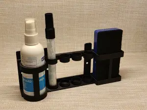 Stand, marker holder, 4 markers, sponge and liquids.