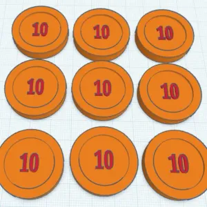 9 poker chips (value: 10)