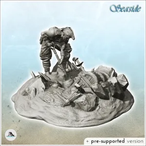 Pirate digging with shovel with treasure chest - figure mini