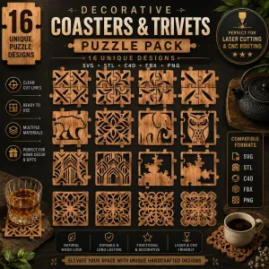 Decorative Coasters & Trivets Puzzle Pack SVG STL CNC Laser