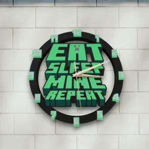 Minecraft Wall Clock – "Eat Sleep Mine Repeat" - flat front