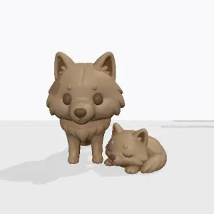 Arctic Wolf and cub miniature 80mm