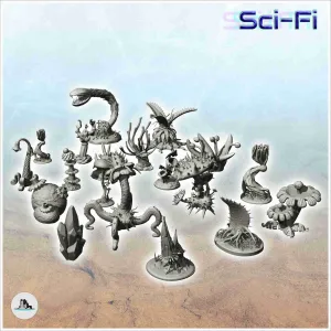 Set of nineteen alien plants (2) - science fiction miniature