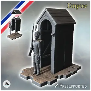 French Napoleonic infantry soldier standing in front of wood