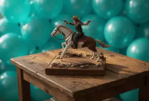 Detailed Wild West cowboy riding a horse in an action pose