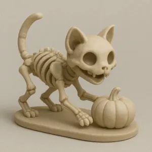 Skeleton Cat with Pumpkin