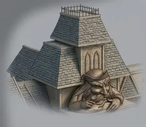 Front Porch of the Mystery Fun House with Wizard