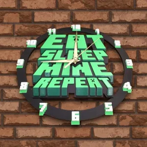 Minecraft Wall Clock – "Eat Sleep Mine Repeat"