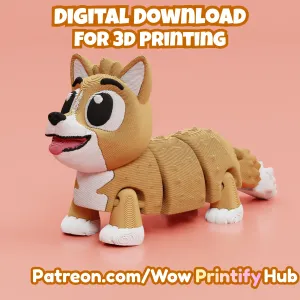 Articulated Corgi dog STL & 3MF – Flexi Print in place