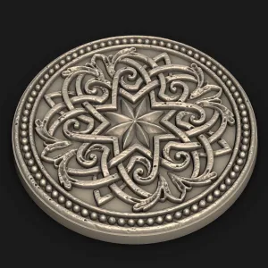 Decorative Stone Rosette Relief – Round Wall Ornament STL -