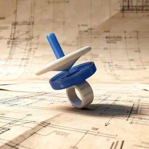 A spinning top on a fingertip