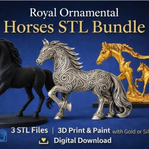 Royal Ornamental Horses STL Bundle – 3 Decorative Horse STL