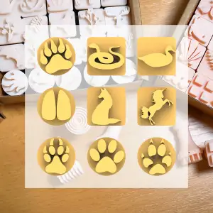 Ceramic Clay Stamp Set – Animal Tracks & Shapes (9 pcs)