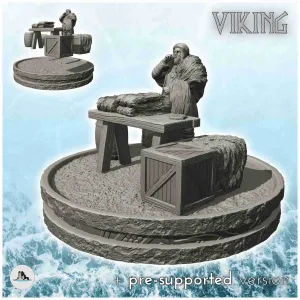 Viking skin merchant with crates and wooden table (5) - scen