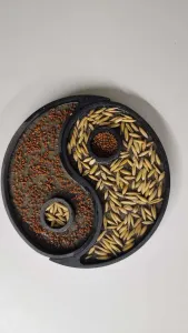 yin yang - Sowing cress and oats on the sand for Easter