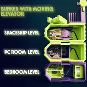 Expandable bunker with moving elevator & spaceship
