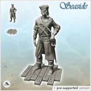 Corsair with sideburns beard equipped with pistols and saber