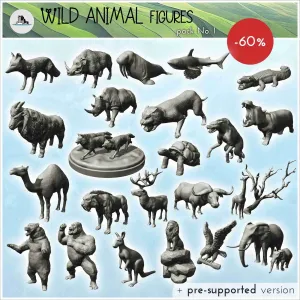 Wild animal figures pack No. 1 - miniatures animal RPG table