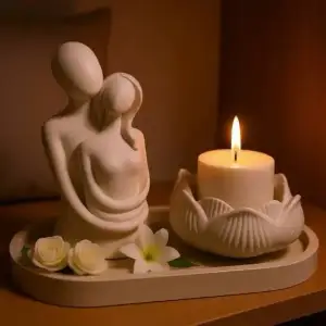 Escultura Abraço Eterno & Porta-Vela Lótus – Kit Minimalista