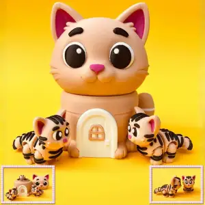 Articulated Cat And House Storage Box: Flexi Fidget Toy