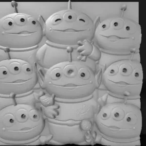 group of cute aliens exchanging weird toys