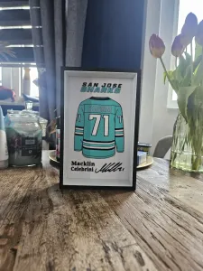 NHL - San Jose Sharks Macklin Celebrini jersey display