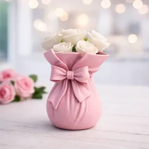 Ribbon Bouquet Vase | Elegant Flower Bag Vase with Bow