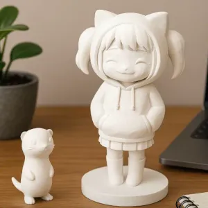 Anime girl in cat hoodie