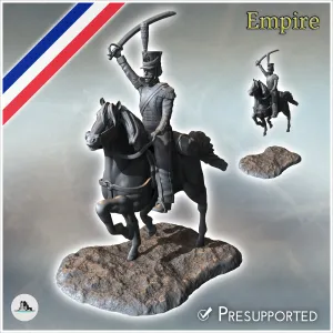 Napoleonic Hussar French cavalryman charging on horse with s