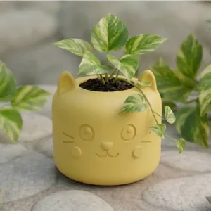 Kawaii Cat Planter & Votive - Support Free 3D Print