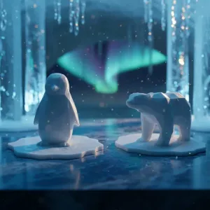 Low-Poly Polar Friends: Penguin & Polar Bear