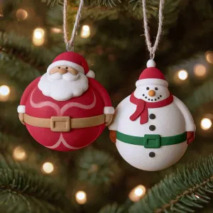 Santa & Snowman Ornament Set | 2 pcs Christmas Tree Decor