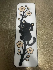 Black Cat & Sakura Bookmark – 3-Color Layered Print, No AMS