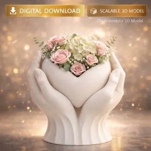 Hands heart planter STL, romantic flower pot