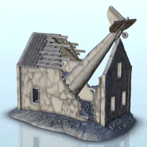 Ruined house with plane carcass 17 - WW2 Terrain scenery